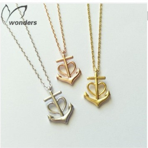 2015 Rose Gold Silver Heart Anchor Necklaces Pendants Metalwork Minimalist Hunger Games Jewelry Bridesmaid Gift